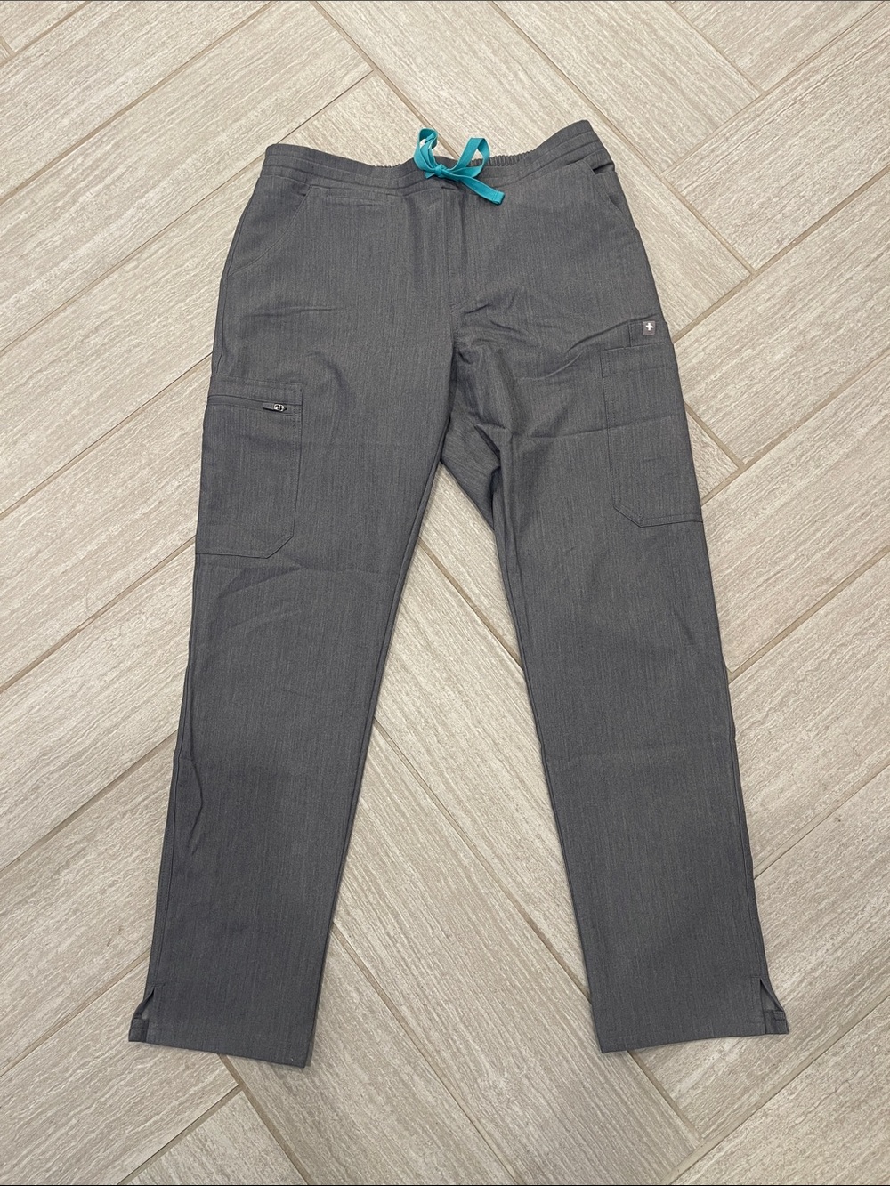Figs Graphite Yola Scrub Pants with Teal Drawstring - Picture 2 of 4